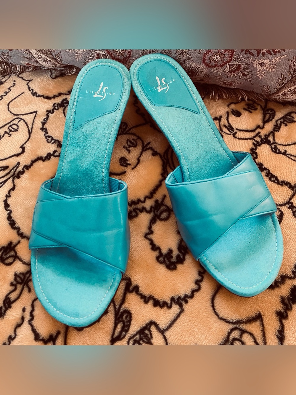 Life Stride Teal Slide Sandals